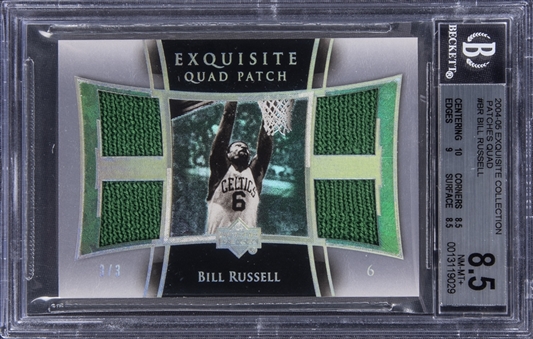 2004-05 UD "Exquisite Collection" Patches Quad #BR Bill Russell Game Used Warm-Up Relic Card (#3/3) – BGS NM-MT+ 8.5